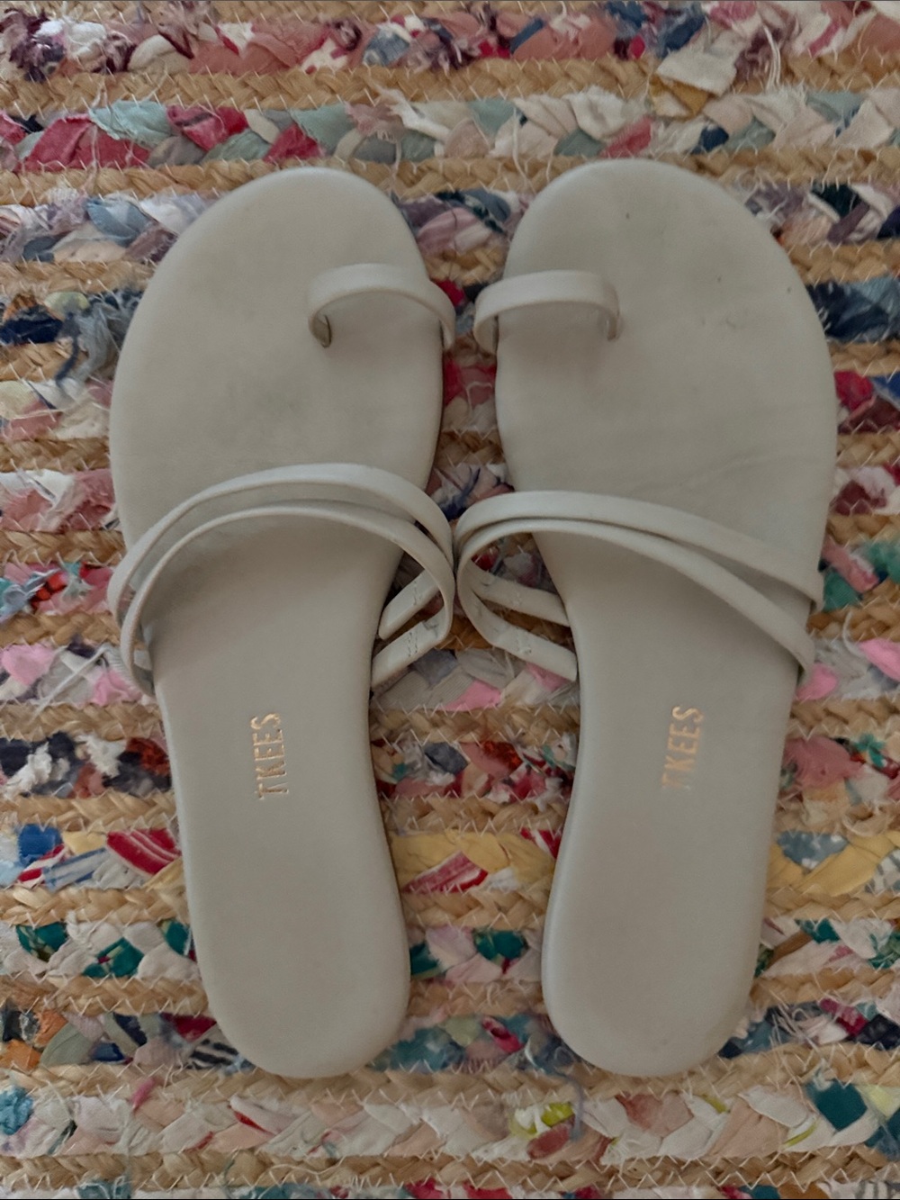 TKEES Women's Cream Minimalist Strappy Slide Sandals